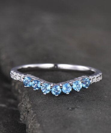 Blue topaz ring, wedding ring, Curved stacking ring, Matching band, Gemstone band, Silver ring, Stackable, December birthstone