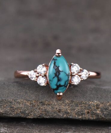 Turquoise Ring, Marquise Cut Turquoise Engagement Ring, Rose Gold Turquosie Ring, Wedding Ring, December Birthstone, Promise Ring