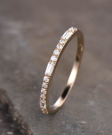 Dainty CZ Cubic Zirconia Minimalist Band Yellow Gold 1.5mm Pave Band Half Eternity Band Stacking Ring Bridal Wedding Band Silver Ring