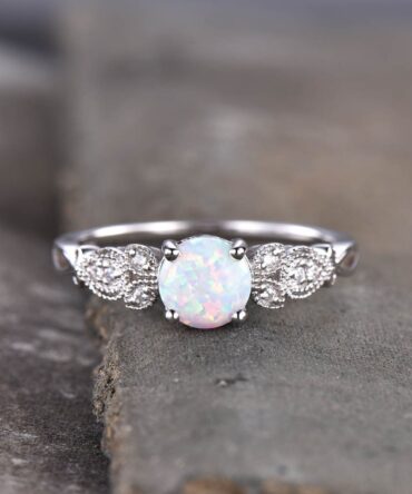 Vintage Opal Engagement Ring, White Opal Ring, Silver Ring, Unique Ring, October Birthstone Ring, Promise Ring, Anniversary Ring