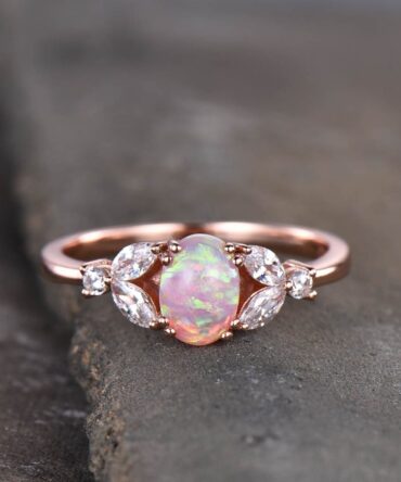 Pink Opal Ring, Dainty Opal Ring, Opal Engagement Ring, Rose Gold Engagement Ring, Wedding Ring, Minimalist Gemstone Ring, Promise Ring