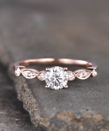 Rose Gold Engagement Ring, Dainty Ring, Promise Ring, CZ Engagement Ring, High Quality CZ Wedding Ring, Diamond Simulant Ring, Art Deco