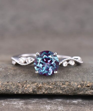 Alexandrite Ring, June Birthstone Ring, Dainty Ring, Art Deco Promise Ring, Silver Alexandrite Ring, Anniversary Ring, White Gold