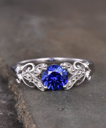 Antique Sapphire Ring, 925 Sterling Silver Sapphire Engagement Ring, Vintage Blue Sapphire Ring, September Birthstone, Gift for Her