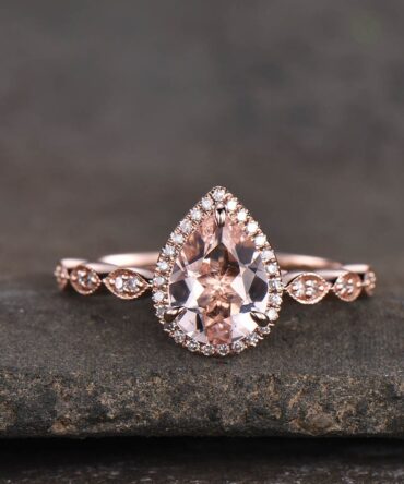 Vintage Teardrop Morganite Ring Rose Gold Morganite Engagement Ring Art Deco Wedding Ring Promise Ring Anniversary Gift for Her
