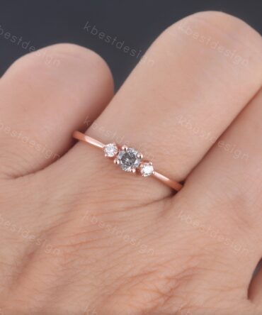 Salt and Pepper Diamond Engagement Ring Three Stone Ring Rose Gold Engagement Ring Dainty Ring Wedding Promise Anniversary Gift Solitaire
