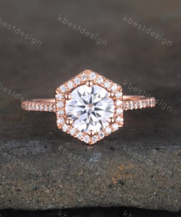 1.25 Carat Round Cut Simulated Diamond Engagement Ring Unique Hexagon Halo Wedding Ring CZ Engagement Ring Promise Ring Anniversary Ring