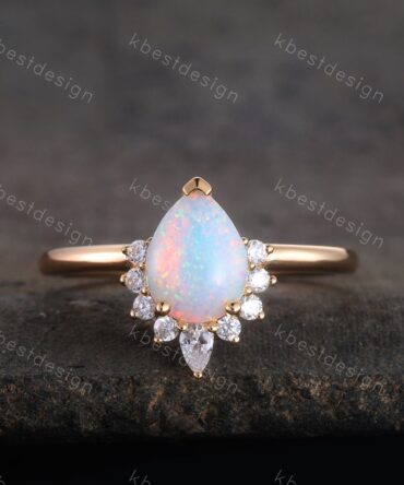 White Opal Ring, Pear Shaped Opal Engagement Ring, Yellow Gold Ring for Women, Opal Solitaire Ring, Unique Bridal Wedding Ring, Promise