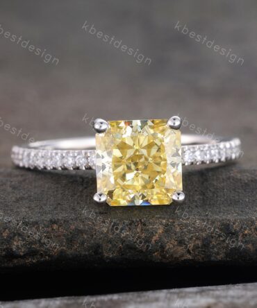 Canary Diamond Ring, Yellow Diamond Engagement Ring, Emerald Cut Engagement Ring, Yellow CZ Ring, Promise Ring, Sterling Silver, Square Ring