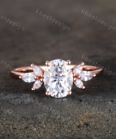 Oval Engagement Ring, Rose Gold Engagement Ring, Unique Marquise Cluster Ring, Oval Cut Ring, Promise ring, Rose Gold Wedding Ring