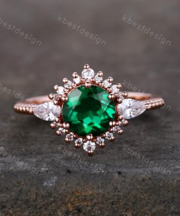 Emerald Ring, Vintage Emerald Engagement Ring, Rose Gold Emerald Ring, May Birthstone, Antique Promise Ring, Anniversary Gift For Her