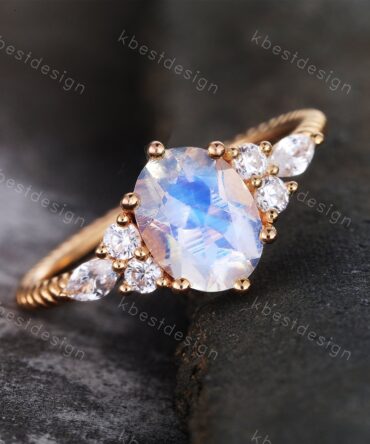 Vintage Moonstone Engagement Ring Art Deco Wedding Ring Unique Eternity Twist Band Yellow Gold Moonstone Ring Bridal Anniversary Ring