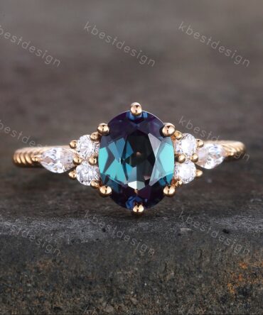 Alexandrite Ring- 14K Solid Gold Ring- Oval Alexandrite Engagement Ring- Color Changing Stone- June Birthstone Ring- Promise Gift for her