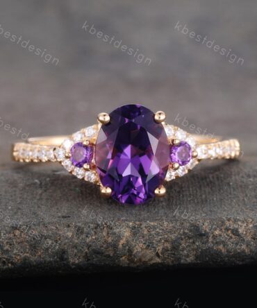 Natural Amethyst Ring, Purple Amethyst Engagement Ring, February Birthstone, Gemstone Ring, Anniversary Birthday Gift For Her, Yellow Gold