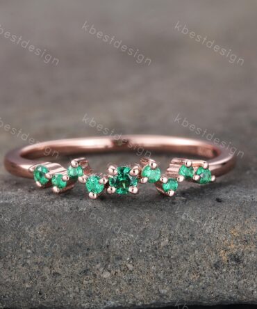 Emerald Ring, Cluster Ring, Dainty Emerald Wedding Ring, Rose Gold Ring, Minimalist Ring, Delicate Stackable Ring, Green Stone Ring
