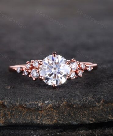 1 CT Brilliant Round Cut Engagement Ring, Unique Cluster Wedding Ring, Rose Gold CZ Engagement Ring, Promise Ring, Dainty Ring, Gift for Her