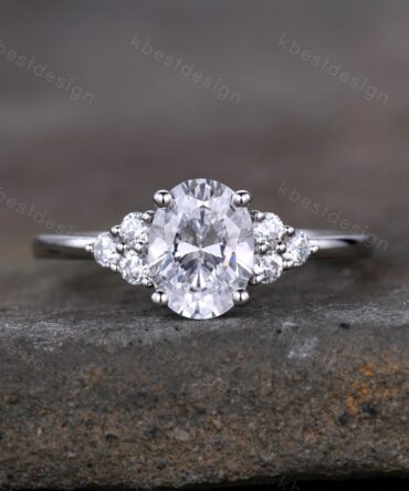 1.50 CT Oval Diamond Engagement Ring, Cluster Three Stone Anniversary Ring, 925 Sterling Silver Ring, Diamond Simulant, Anniversary Ring