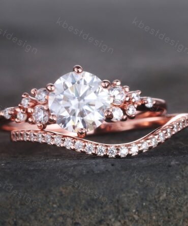 Round Engagement Ring, Rose Gold Wedding Rings, High Quality Cubic Zirconia Wedding Ring Set, Art Deco Wedding Ring, Bridal Promise Ring