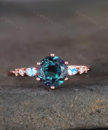 Alexandrite Ring, Alexandrite Moonstone Ring, Dainty Ring, June Birthstone Ring, Rose Gold Ring, Promise Ring, Anniversary Ring