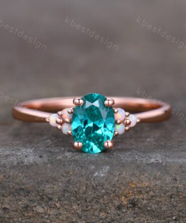 Unique Garnet Engagement Ring / Garnet Opal Wedding Ring / Yttrium Aluminum Garnet Ring / Dainty Opal Cluster Bridal Promise Ring/Rose Gold