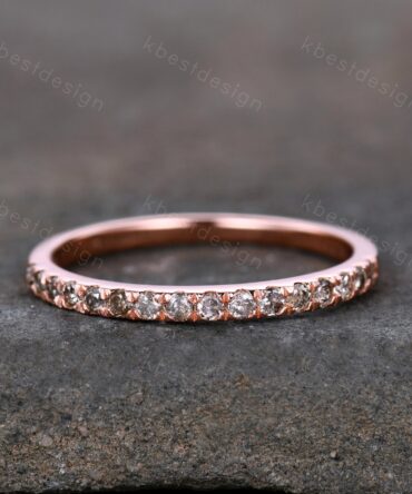 Dainty Thin 1.5mm Salt and Pepper Diamond Wedding Band Rose Gold Half Eternity Diamond Ring Delicate Stacking Matching Anniversary Gift