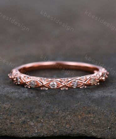 Vintage Rose gold Natural Diamond wedding band Unique Salt and pepper diamond wedding band Half Eternity Stacking Matching band Gift for Her