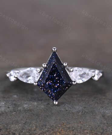 Kite cut blue sandstone engagement ring unique pear shaped diamond wedding ring for women sterling silver ring promise ring gift for her