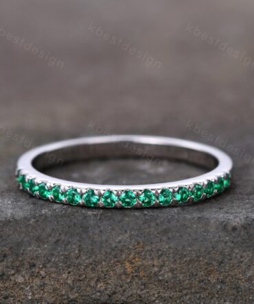 Half Eternity Emerald Wedding Band 925 Sterling Silver Ring May Birthstone Ring Emerald Stacking Matching Band Dainty Ring Anniversary Gift