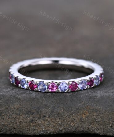 Eternity Band, Tanzanite Eternity Wedding Band, Tanzanite and Pink Tourmaline Wedding Band, Stacking Ring, Matching Band, Anniversary Ring