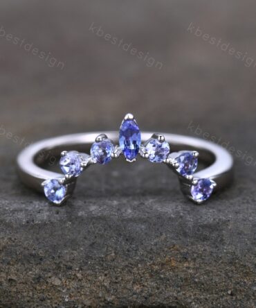 Natural Tanzanite Wedding Band, Curved Tanzanite Wedding Stacking Band, Marquise Cut Tanzanite Curved Band, Wedding Ring, Anniversary Ring