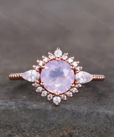 Vintage Lavender Amethyst Ring Rose Gold Round Cut Amethyst Engagement Ring Unique Art Deco Pear Shaped Diamond Bridal Promise Ring