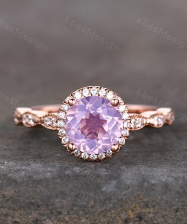 Natural Amethyst Ring, Rose Gold Lavender Amethyst Ring, February Birthstone Ring, Art Deco Wedding Ring, Gemstone Ring, Amethyst Jewelry