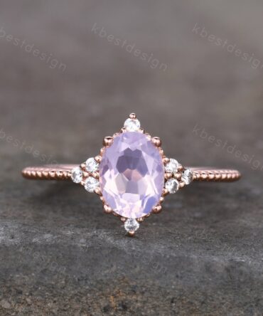 Lavender Amethyst Dainty Ring for Women Rose Gold Oval Amethyst Engagement Ring Natural purple Amethyst Ring Bridal Promise Ring Gift