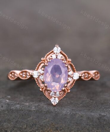 Vintage Lavender Amethyst Ring Rose Gold Oval Cut Amethyst Engagement Ring Unique Art Deco Bridal Wedding Ring February Birthstone Ring