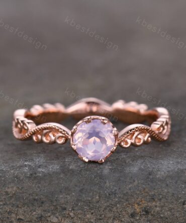 Antique Lavender Amethyst Ring Rose Gold Amethyst Engagement Ring Unique Filigree Wedding Ring for Women Vintage Bridal Promise Ring