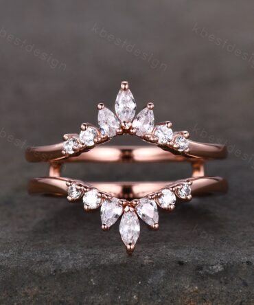 Double curved wedding band Rose gold Moissanite band for women Unique stacking matching Bridal wedding band Promise ring Anniversary gift