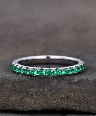 2mm Round Cut Emerald Wedding Band Eternity Band Pave Stackable Band Minimalist Emerald Band May Birthstone Ring Anniversary Gift