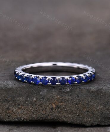 2mm Sapphire Eternity Band 925 Sterling Silver Blue Sapphire Wedding Band September Birthstone Ring Pave Stacking Matching Band Gift for Her