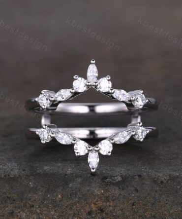 Double curved Moissanite wedding band Vintage marquise cut cluster band Unique stacking matching bridal ring Promise gift Sterling silver