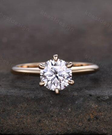 Round cut moissanite engagement ring 1.2ct solitaire bridal ring 14k solid gold ring 6 prong engagement ring dainty Promise Anniversary ring