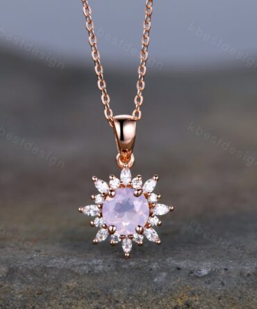 Rose Gold Lavender Amethyst Necklace, Unique Art Deco Amethyst Necklace For Women, February Birthstone Jewelry, Silver Pendant Necklace