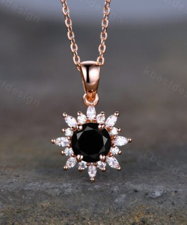 Black Onyx Necklace | Delicate Gemstone Necklace For Women | Black Stone Necklace | Unique Moissanite Pendant Necklace | Birthday Gift