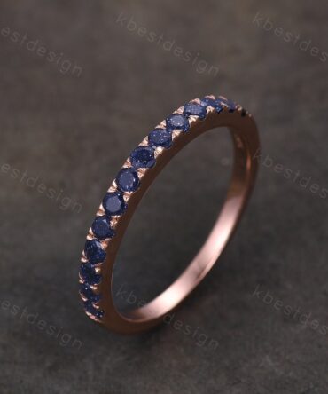 Half Eternity Blue Sandstone Wedding Band Round cut Wedding Band Women Rose Gold Band Dainty Stacking Matching Band Anniversary Ring
