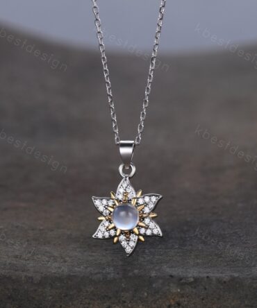 Vintage moonstone necklace, moonstone & star silver necklace, moissanite pendant necklace, boho style necklace, June birthstone gift
