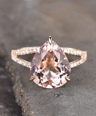 Vintage Morganite Engagement Ring 3CT Teardrop Morganite Ring 14K Solid Gold Ring Split Shank Engagement Ring Bridal Wedding Promise Ring