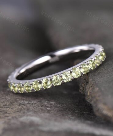 Full Eternity Peridot Wedding Ring 925 Sterling Silver Ring Peridot Wedding Band Stacking Ring Dainty Ring August Birthstone Gift for her
