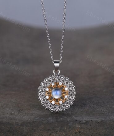 Vintage moonstone necklace, silver gold necklace for women. moonstone jewelry, antique art deco necklace, anniversary gift