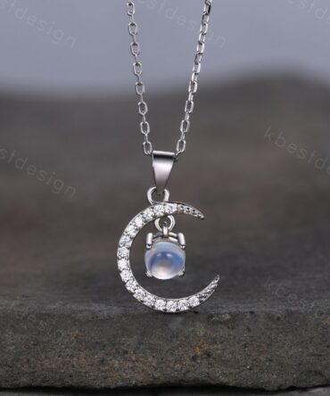 Unique moonstone necklace, silver moonstone necklace, crescent moon charm, sterling silver chain, June birthstone necklace, gift for her