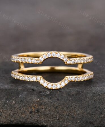 Dainty curved Moissanite wedding band Yellow gold double curve stacking band half eternity enhancer matching band Unique bridal promise gift