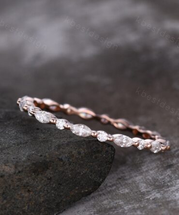 Unique Moissanite/Diamond wedding band women marquise cut eternity band Rose gold wedding band dainty Stacking band bridal ring promise ring